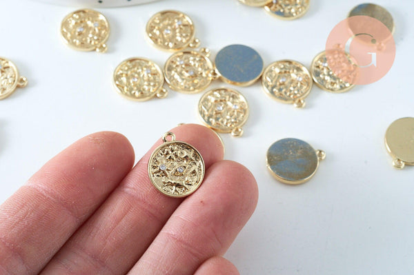 Breloque oeil protecteur zamac doré 18k cristal zircon sans nickel 9 mm x1 (G6004)