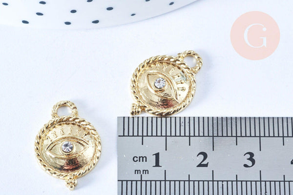 Breloque oeil protecteur zamac doré 18k cristal zircon9mm , x1 (G5490)
