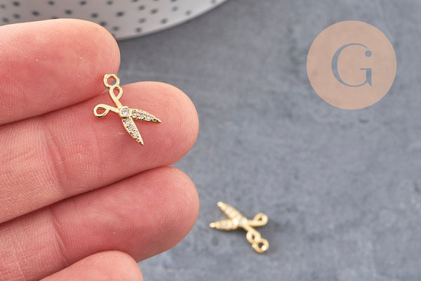 Breloque pendentif ciseaux laiton doré 18k 15.5mm, x1 (G4461)