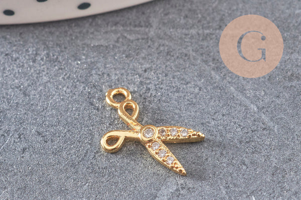 Breloque pendentif ciseaux laiton doré 18k 15.5mm, x1 (G4461)