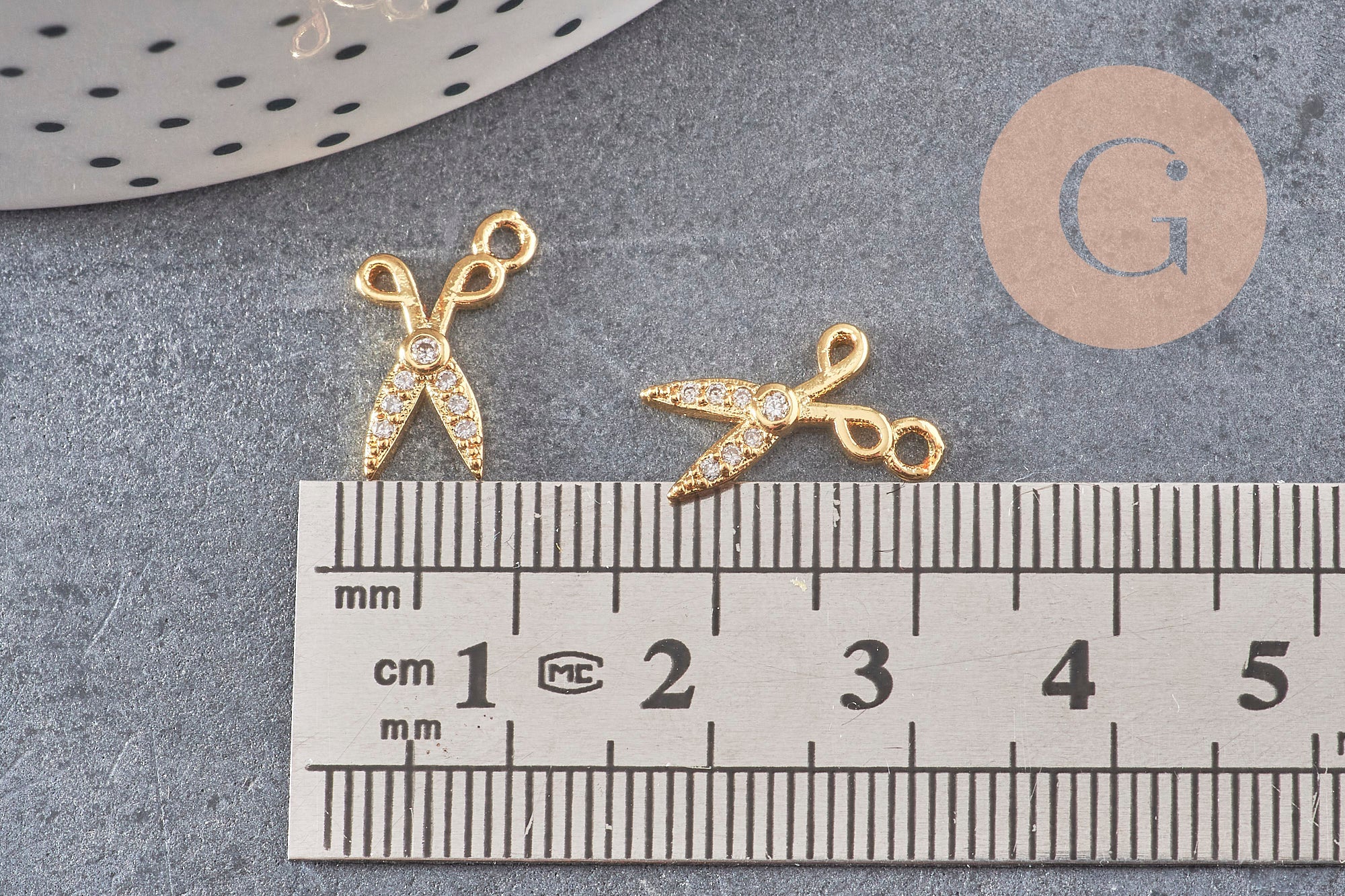Breloque pendentif ciseaux laiton doré 18k 15.5mm, x1 (G4461)