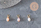Dije de perla de agua dulce natural en forma de gota, rosa melocotón, latón, 11 mm, x1 (G11275)