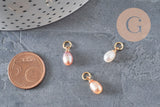 Dije de perla de agua dulce natural en forma de gota, rosa melocotón, latón, 11 mm, x1 (G11275)