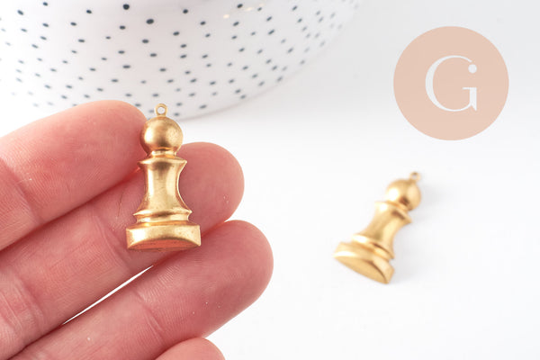 Breloque pièce échecs laiton, fournitures pour bijoux, breloques laiton brut , breloque bijoux,jeux d'échecs, x1, 20mm-G1493