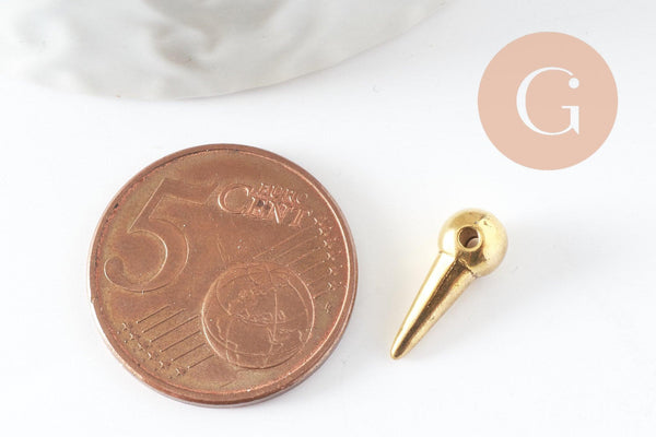 Breloque pointe dorée, pendentif sans nickel,rock punk,pendentif laiton, x5 (G0612)