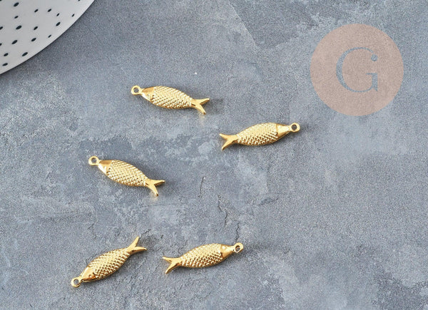 Breloque poisson acier 304 inoxydable doré 14k 21mm, x1 (G1529)