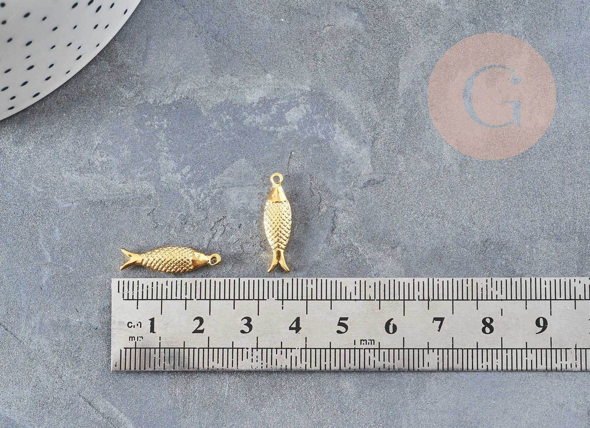 Breloque poisson acier 304 inoxydable doré 14k 21mm, x1 (G1529)