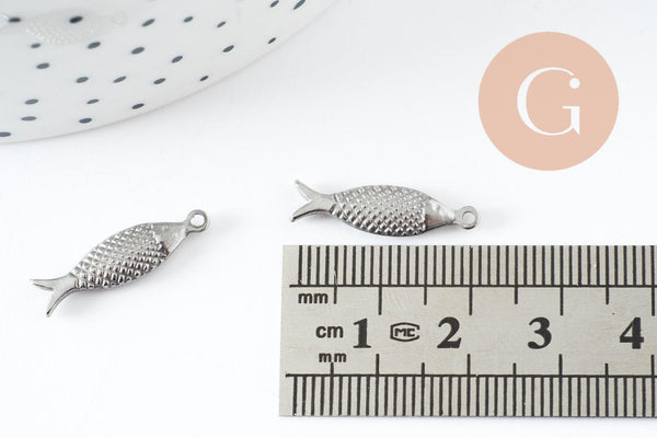 Breloque poisson acier 304 inoxydable platine 21mm, x1 (G9536)