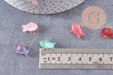 Breloque poisson verre multicolore laiton doré 15.5mm, x5 (G10218)