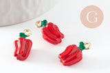 Breloque poivron émail rouge zamac doré 18mm, x1 (G9501)