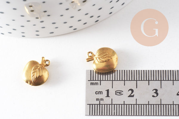 Breloque pomme laiton brut , fournitures créatives, pendentif sans nickel, pendentif geometrique,1cm, x10 G0692