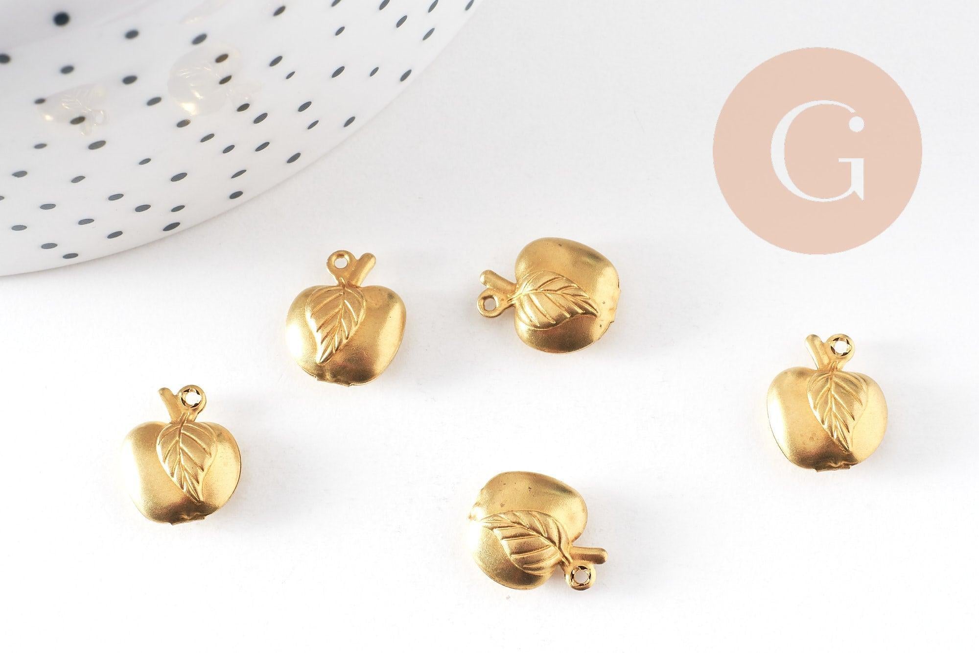 Breloque pomme laiton brut , fournitures créatives, pendentif sans nickel, pendentif geometrique,1cm, x10 G0692