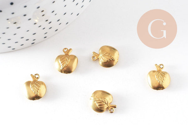 Breloque pomme laiton brut , fournitures créatives, pendentif sans nickel, pendentif geometrique,1cm, x10 G0692