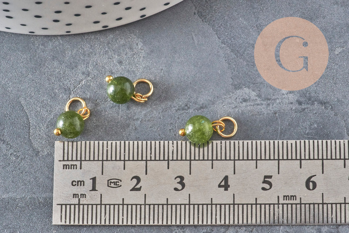 Breloque ronde Jade teinté acier 304 inoxydable doré 10.5mm, x1 (G11366)-Breloques et pendentifs-Gingerlily Perles