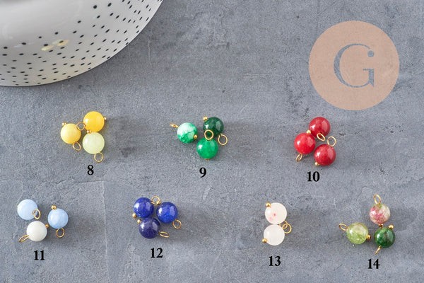 Breloque ronde Jade teinté laiton doré 13x7.5mm, x1 (G9051)