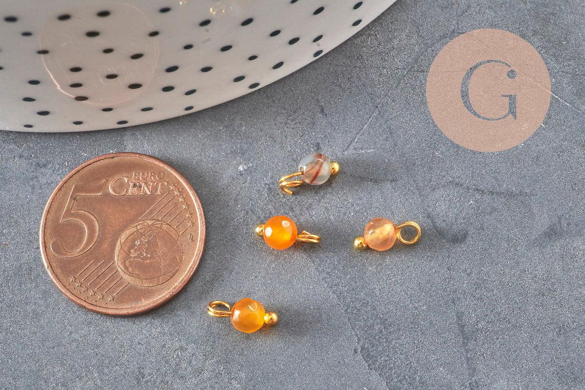 Breloque ronde agate naturelle facetée laiton doré 8.5mm, x1 (G11370)-Breloques et pendentifs-Gingerlily Perles
