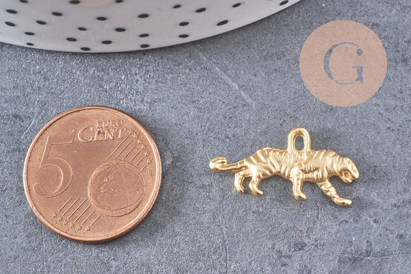 Breloque tigre zamac doré 18k, breloque félin sans nickel, pendentif panthère ,16mm x2 (G5661)