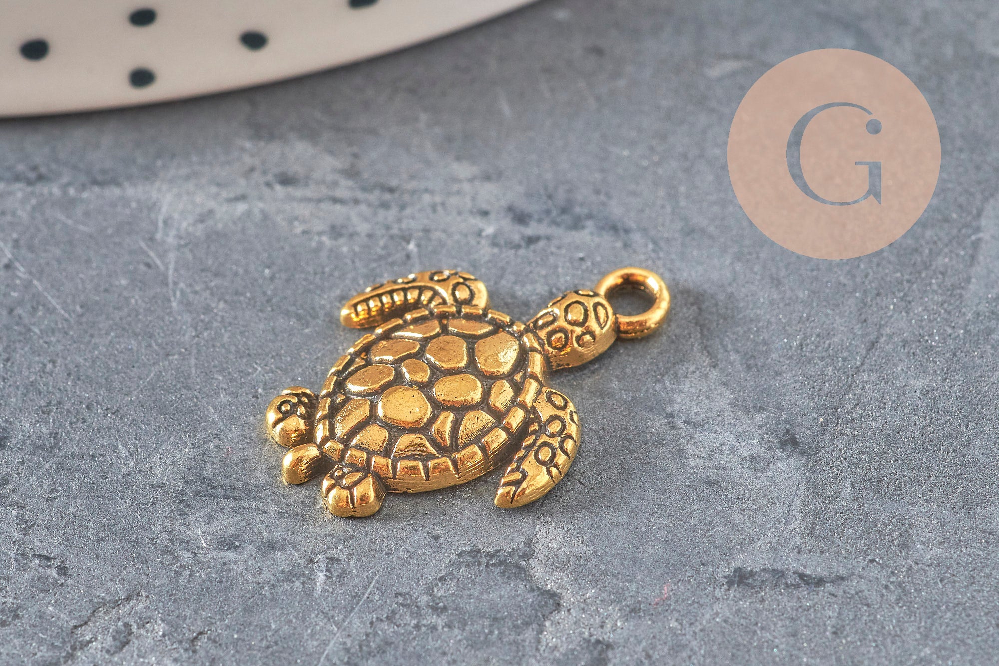 Dije tortuga zamac dorado 23mm, x5 (G11229)