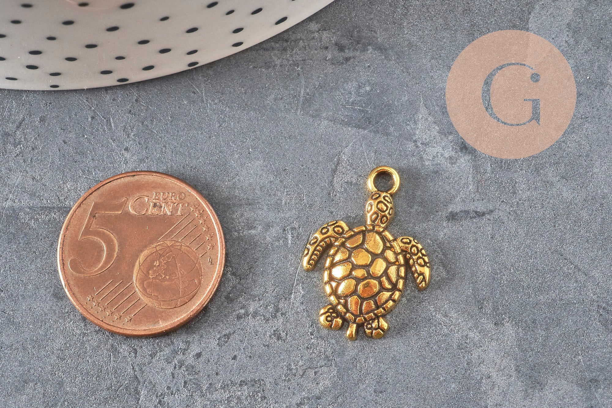 Dije tortuga zamac dorado 23mm, x5 (G11229)