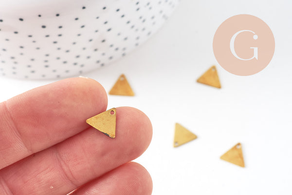 Breloque triangle 1 trou laiton brut pendentif sans nickel, pendentif géométrique,9mm, x50 (8.8gr) (G2481)