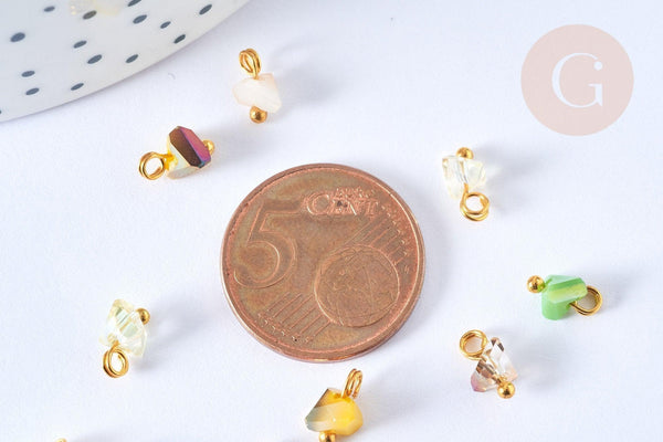 Breloque triangle verre facetté laiton doré 8mm, x10 (G7591)