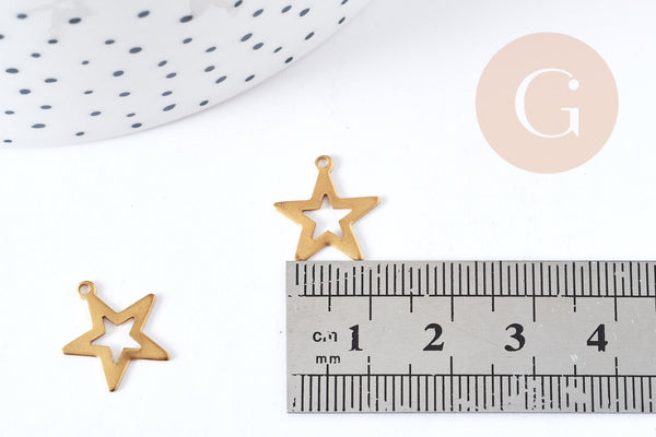 Breloques Etoiles ajourées laiton brut 11mm, fabrication de bijoux laiton brut x5 G8205