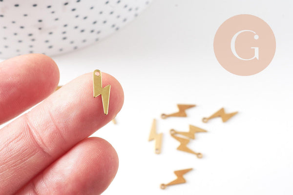 Breloques éclair laiton brut, fourniture laiton brut,pendentif éclair, sans nickel,pendentif eclair,création bijoux, x 50,14mm-G1664