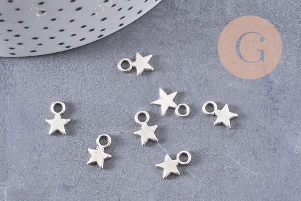 Breloques étoiles argentées , pendentif argent, Pendentif étoiles, étoile argentée, 1cm, x50 (13.1gr) (G0059)