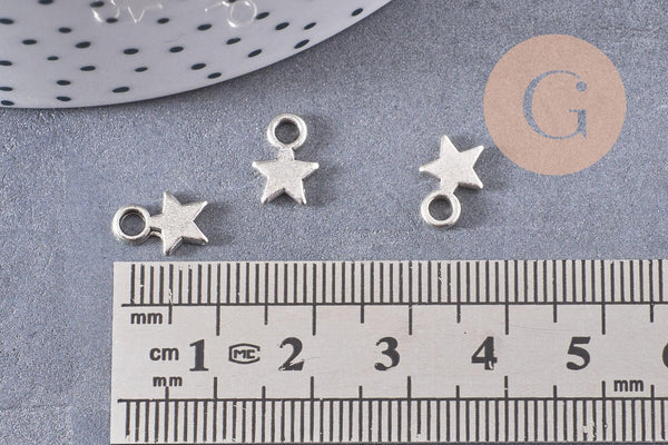 Breloques étoiles argentées , pendentif argent, Pendentif étoiles, étoile argentée, 1cm, x50 (13.1gr) (G0059)