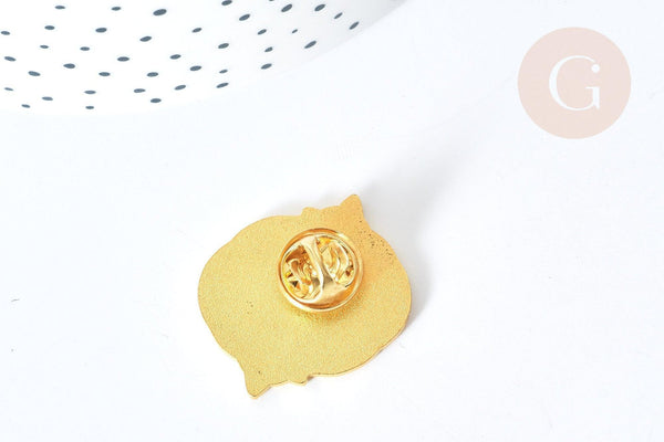 Broche Chat double émail blanc et noir zamac doré 35x23mm, x1 (G8132)