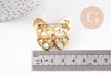 Broche Papillon Nacre noire abalone laiton doré zircons 36mm, x1 (G10164)