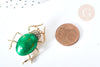 Broche Scarabée émail vert zamac doré strass blanc 39x30mm, x1 (G8066)
