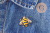 Broche abeille émail noir et jaune zamac doré 29mm, x1 (G9923)