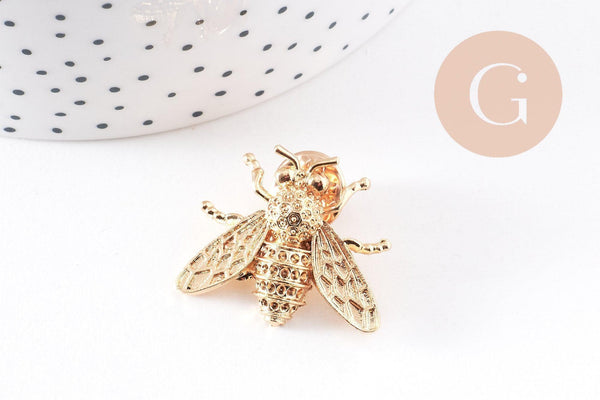 Broche abeille zamac doré 27mm, x1 (G10137)