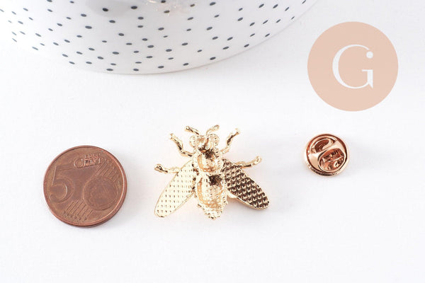 Broche abeille zamac doré 27mm, x1 (G10137)