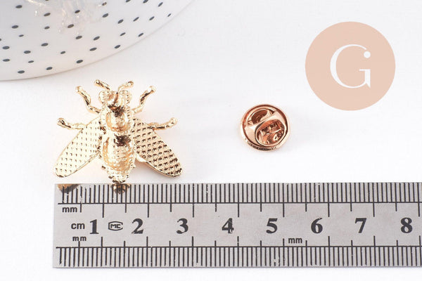 Broche abeille zamac doré 27mm, x1 (G10137)