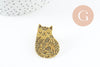 Broche chat assis gravée acier 304 inoxydable doré 35mm, x1 (G9785)