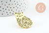 Broche chat assis gravée acier 304 inoxydable doré 35mm, x1 (G9785)