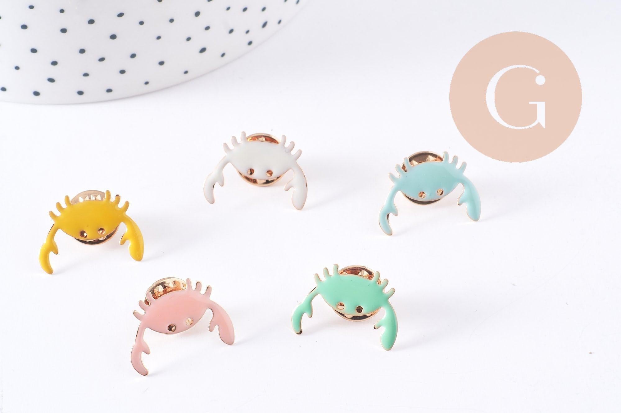 Broche crabe laiton doré ou argenté émail coloré, x1 (G8900)