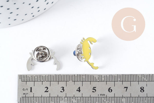 Broche crabe laiton doré ou argenté émail coloré, x1 (G8900)