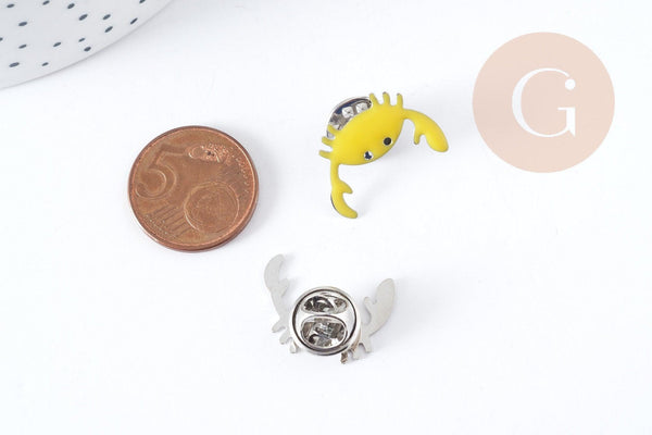 Broche crabe laiton doré ou argenté émail coloré, x1 (G8900)