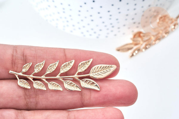 Broche feuille laurier zamac doré, x1 (G7849)