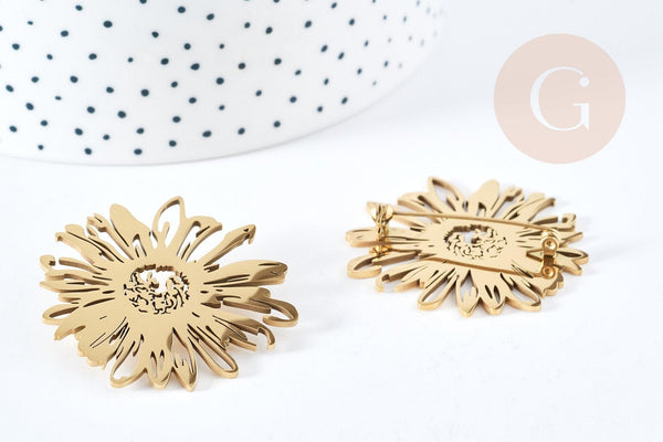 Broche fleur pissenlit acier 201 inoxydable 42.5mm, x1 (G8500)