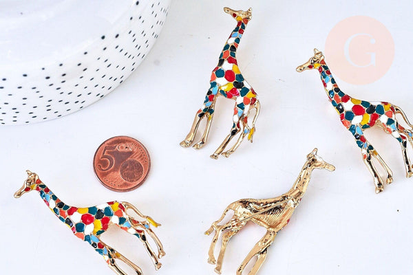 Broche girafe multicolore zamac doré émaillé 59mm, x1 (G5557)