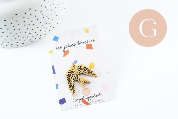 Broche hirondelle acier 304 inoxydable doré 33mm, x1 (G9784)