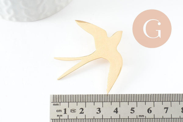 Broche hirondelle acier 316 inoxydable doré 52mm, x1 (G9606)