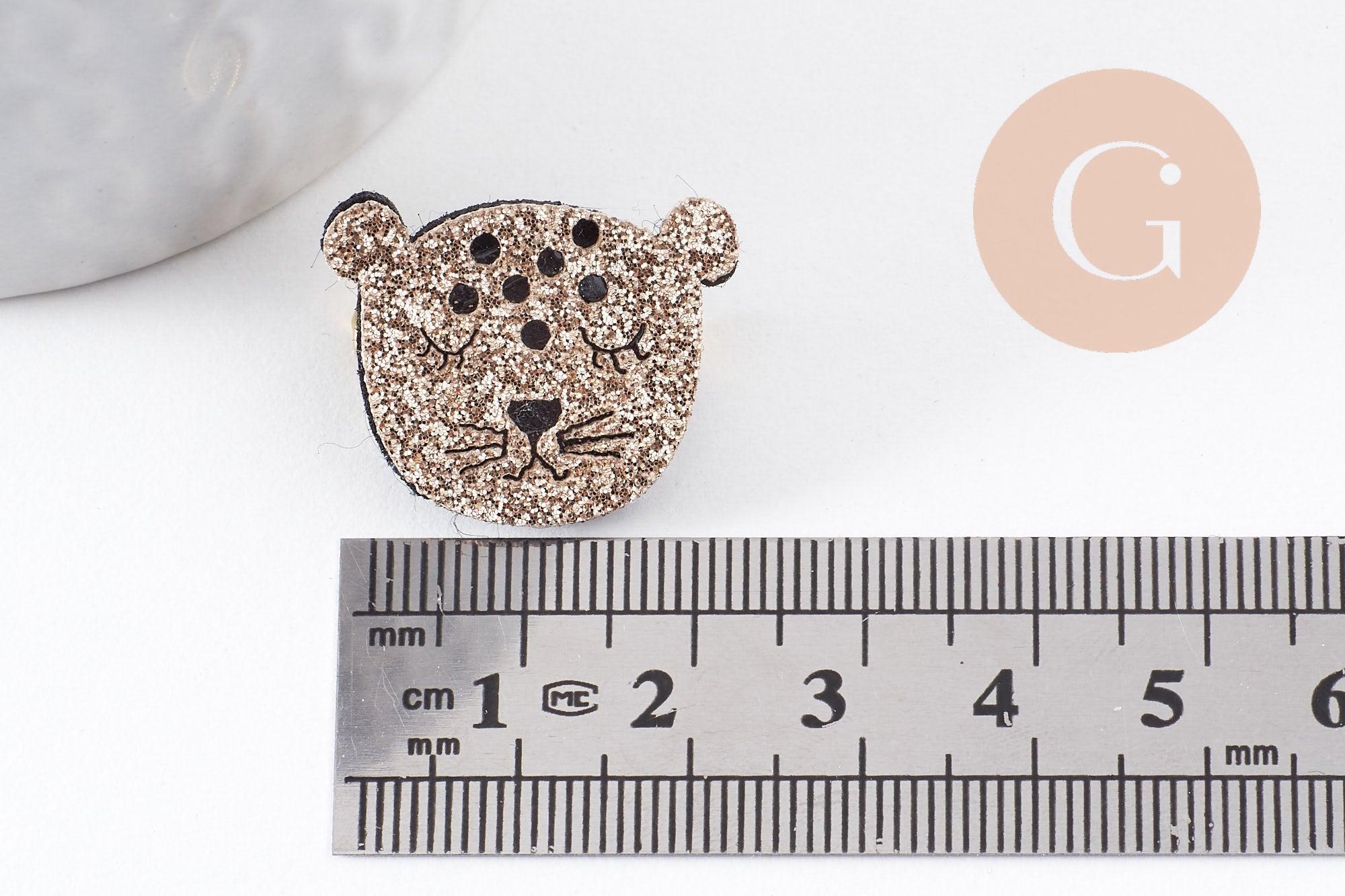 Broche mignonne panthère doré à paillettes 23mm, x1 (G10000)