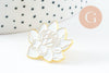 Broche pins Fleurs Lotus blanc zamac doré émail 25mm,broche dorée, décoration veste, x1 (G9744)