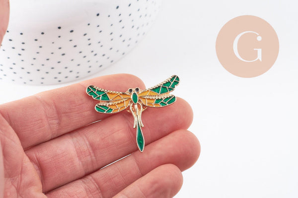Broche pin's Libellule insecte ailé doré émaillé 40x32mm, x1 (G5551)