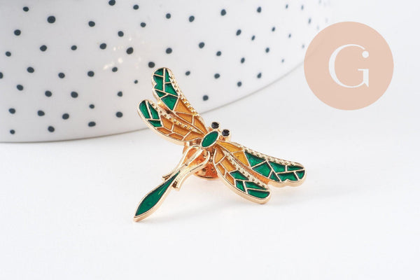 Broche pin's Libellule insecte ailé doré émaillé 40x32mm, x1 (G5551)